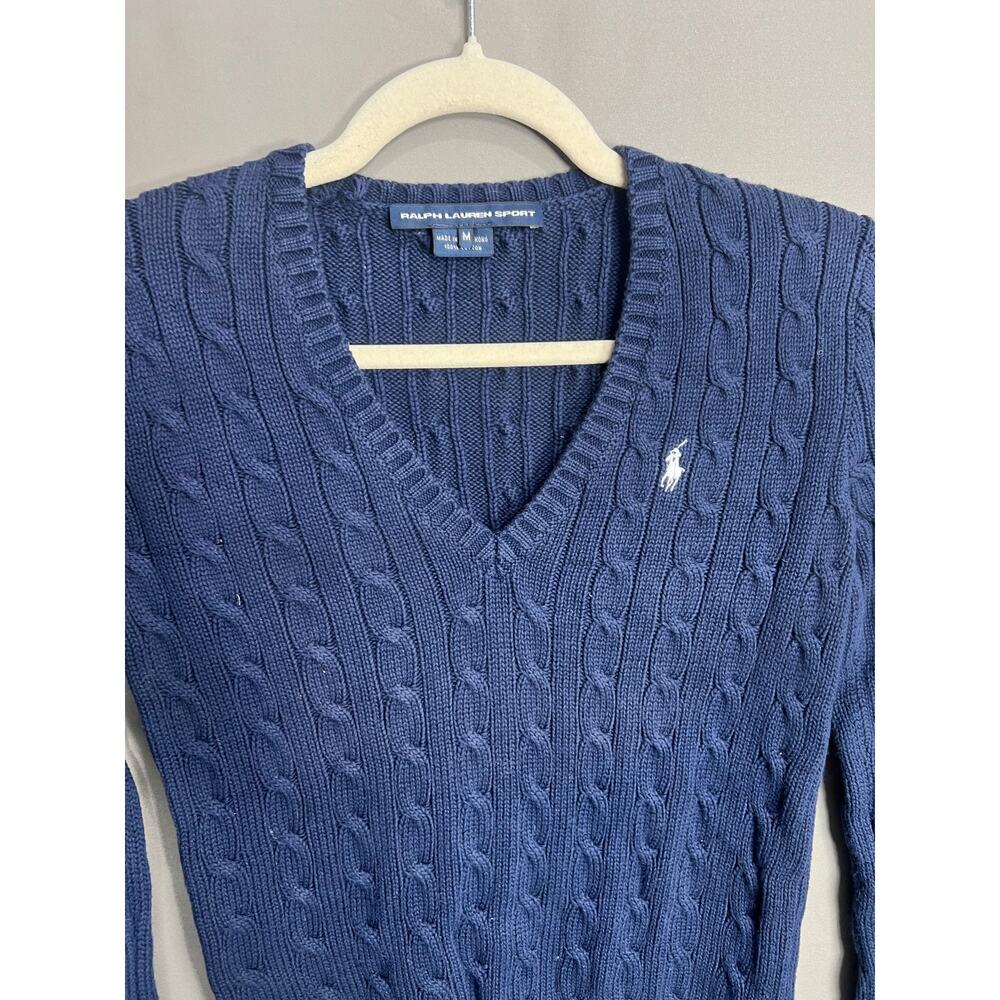 Ralph Lauren Sport Sweater Womens M Cable Knit V Neck Classic Pullover Preppy - Picture 9 of 10